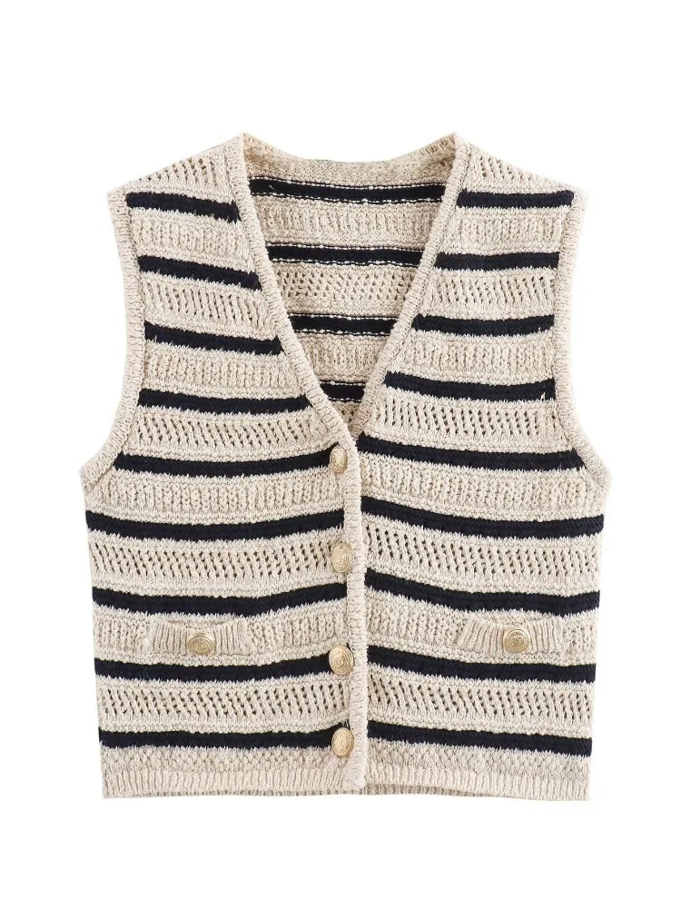 Women Striped Crochet Vest | Adriana
