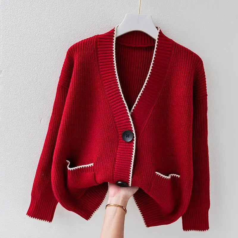 Women Cozy Contrast-Trim Knit Cardigan | Allana