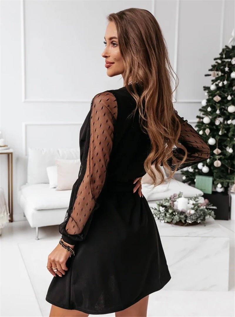 Women Sheer Sleeve Wrap Dress | Amelia