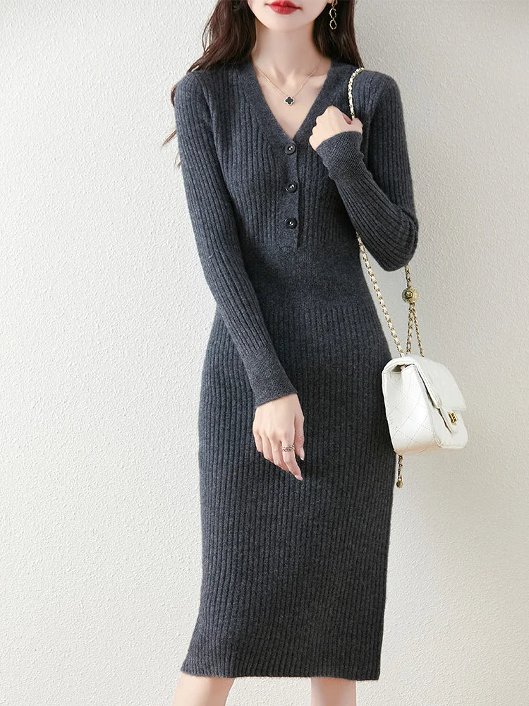 Women Ribbed Knit Midi Dress | Rosalba