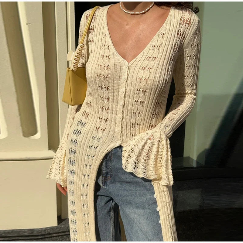 Women Maxi Dress Beige Knitted | Sophia-4
