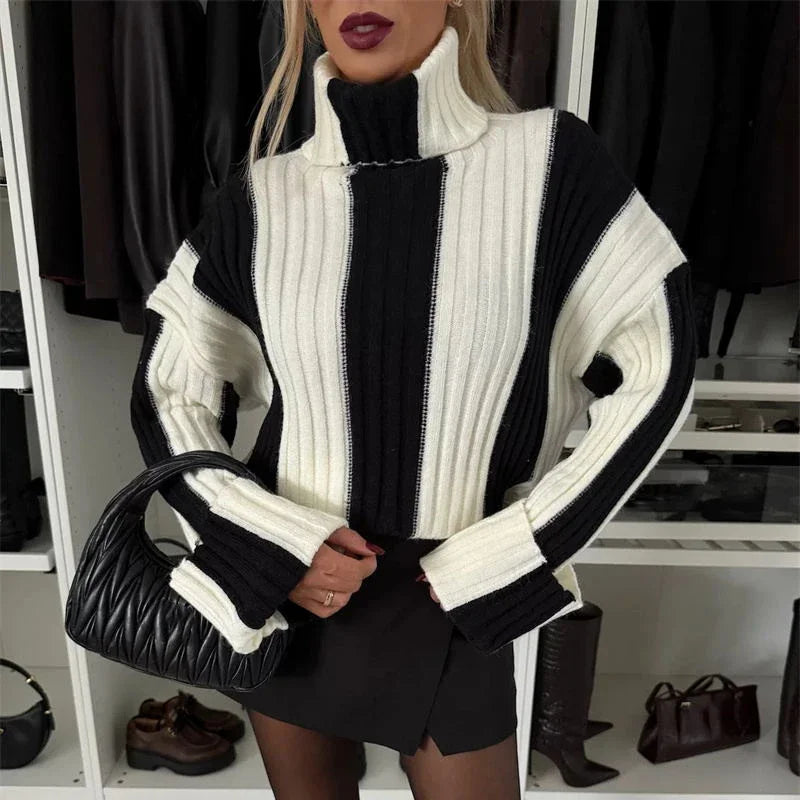 Women Striped Turtleneck Sweater | Nicole