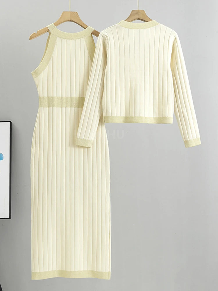 Women Ribbed Knit Dress & Cardigan Set | Rylee