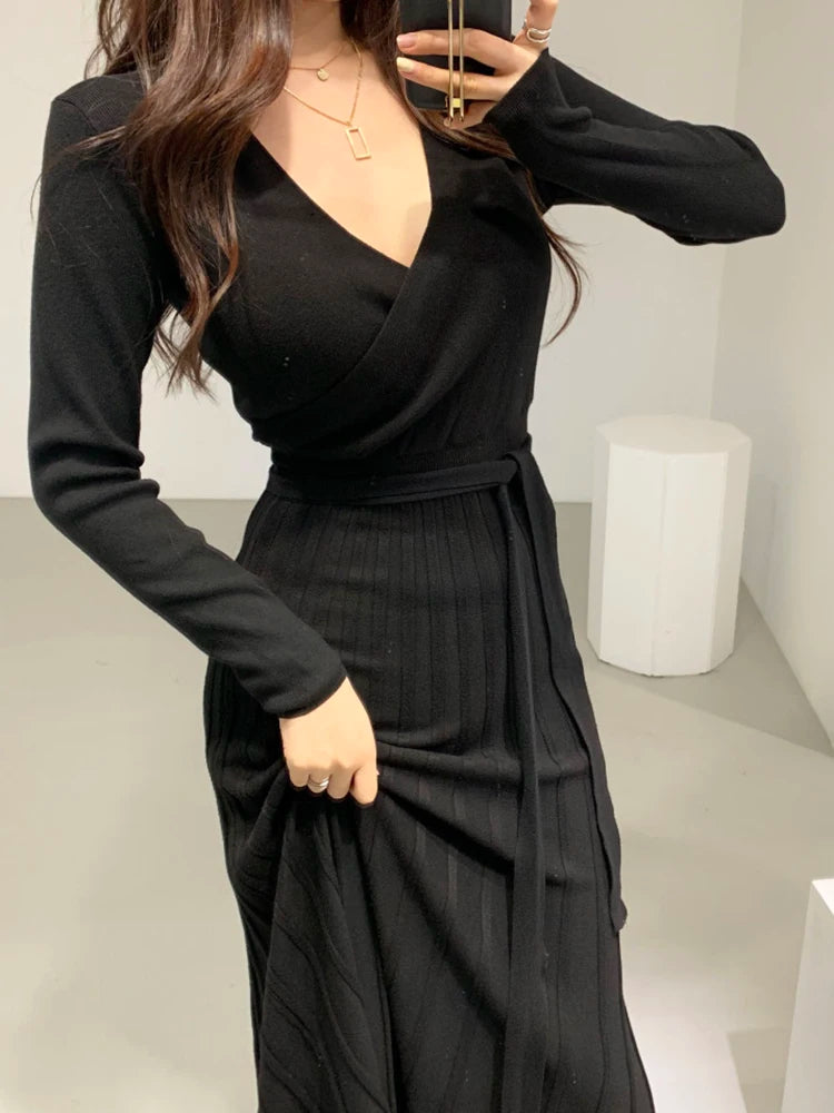 Women Wrap Knit Dress | Evadne