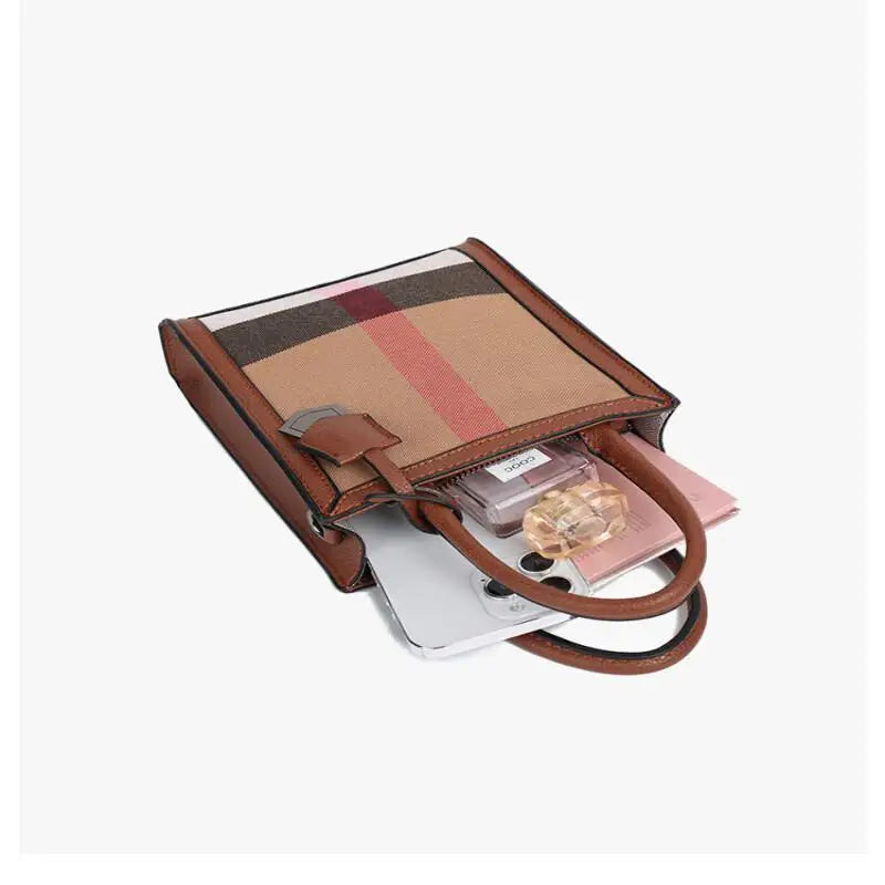 Women Compact Plaid Mini Tote Bag | Camille
