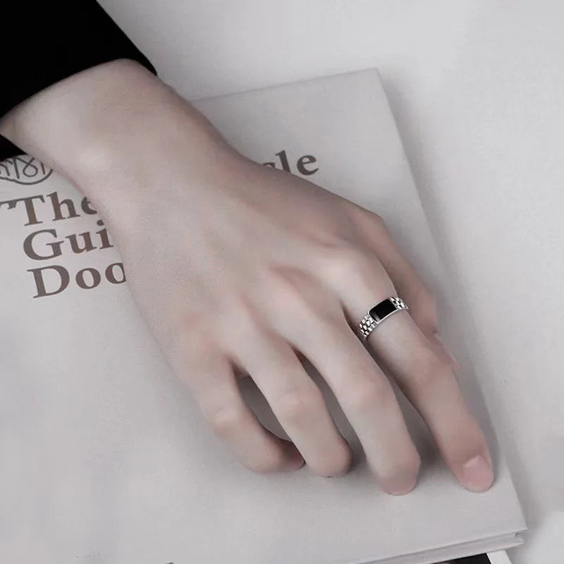 Men Rectangular Stone Textured Ring | Darion