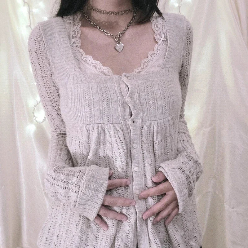 Women Vintage Lace Knit Top | Shaira