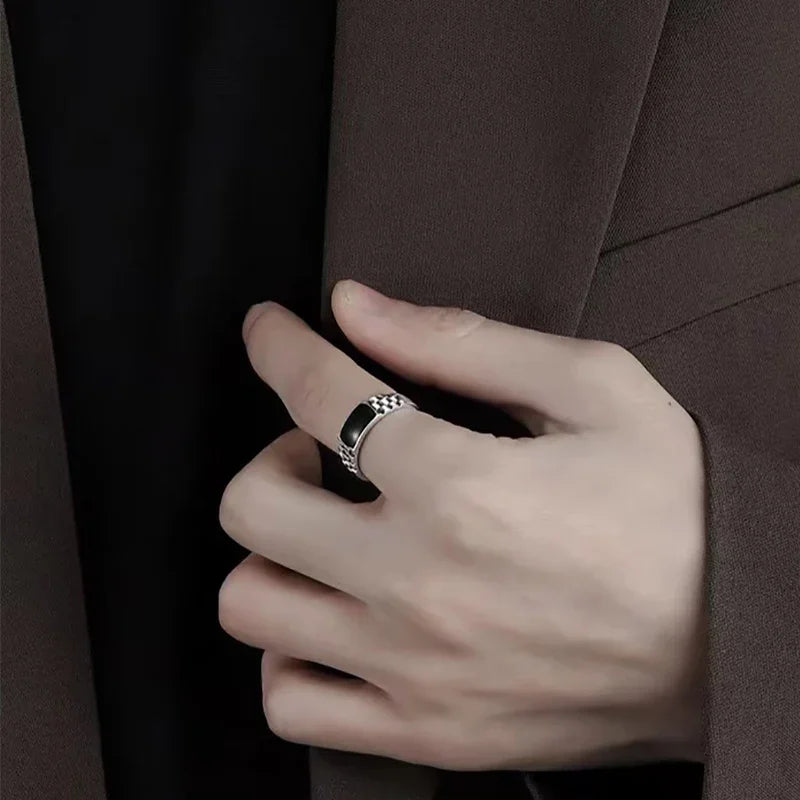 Men Rectangular Stone Textured Ring | Darion