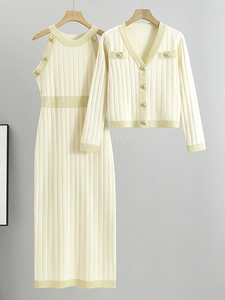 Women Ribbed Knit Dress & Cardigan Set | Rylee