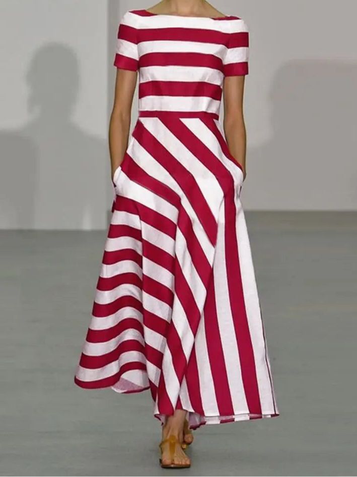 Women Striped Short Sleeve Maxi Dress | Daphne