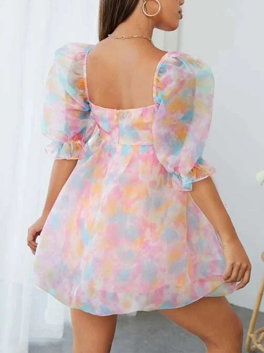 Women Pastel Puff Sleeve Mini Dress | Maricela
