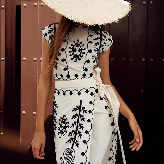Women Boho Embroidered Co-Ord Set | Herminia