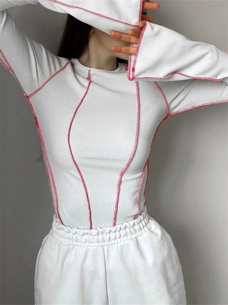 Women Striped Contrast Stitching Top | Rosalba