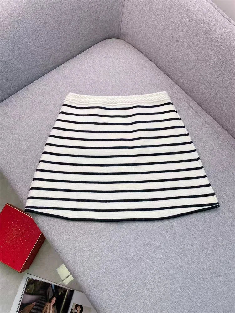 Women Striped Knitted Vest & Skirt Set | Sybella