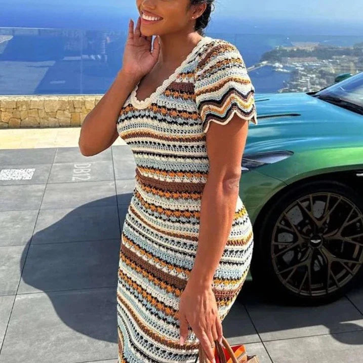 Women Striped Crochet Knitted Dress | Nia