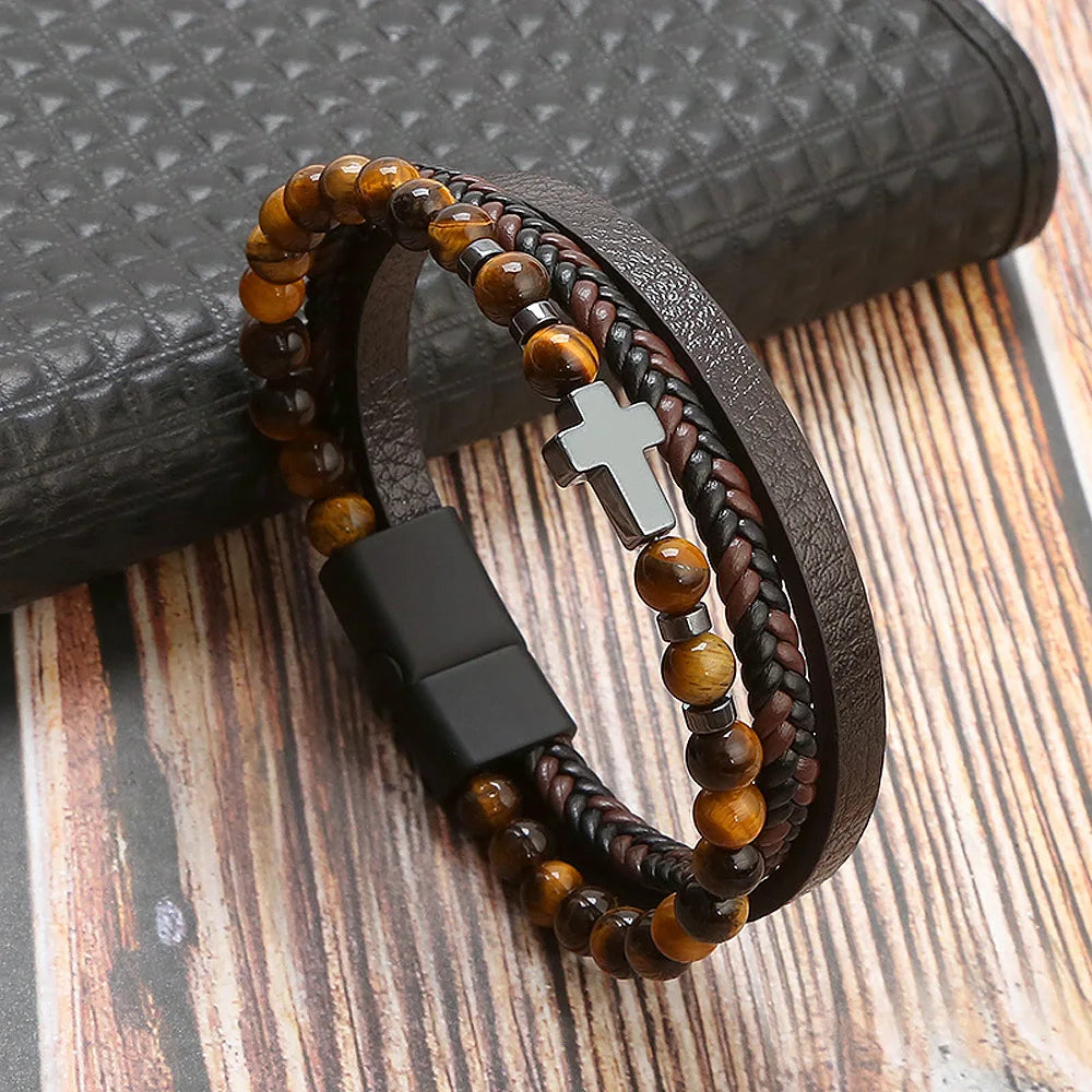 Variant image for Men's Leather Bracelet Black Multilayer | Urban Style-45