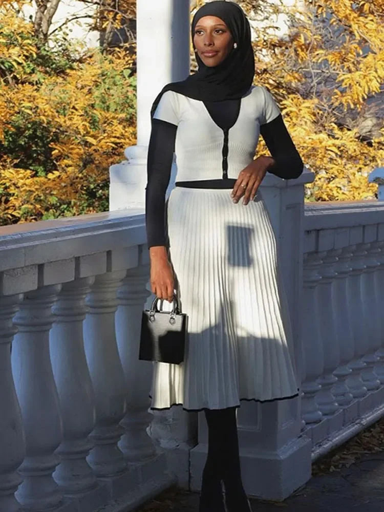 Women Knit Top & Pleated Skirt Set | Valerie