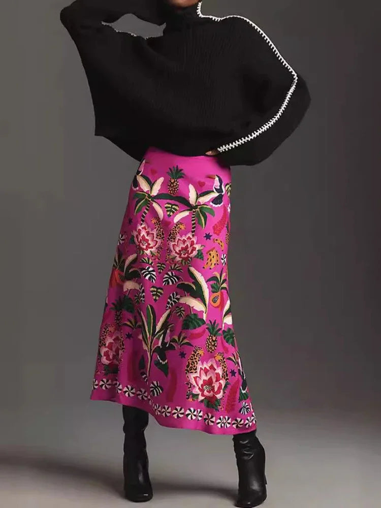Women Vibrant Floral Print Midi Skirt | Denise