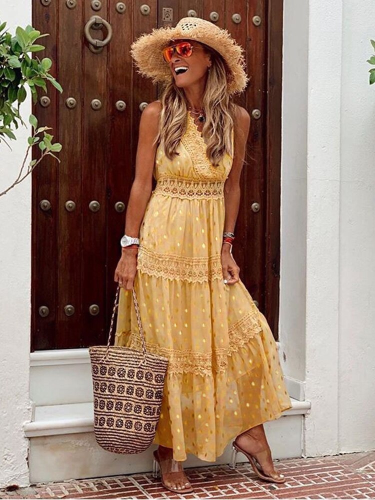 Women Boho Lace Tiered Maxi Dress | Belinda