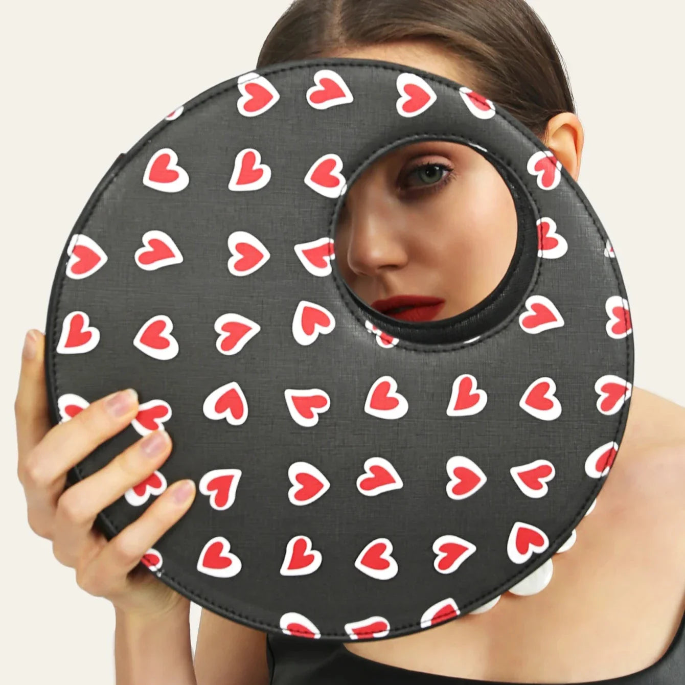 Women Heart Print Round Bag | Kara