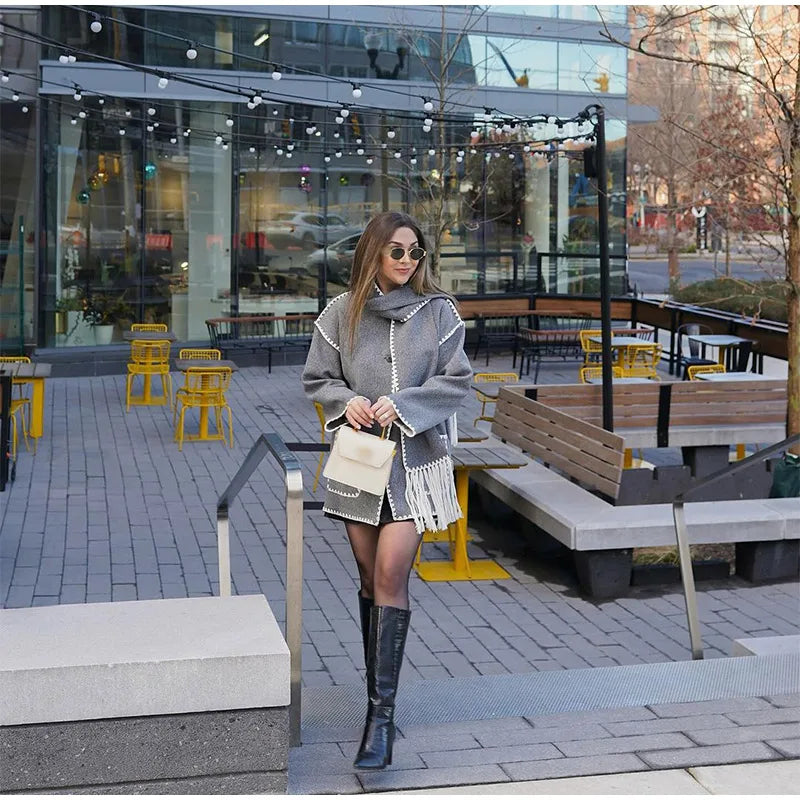Oversized Contrast Stitch Coat | Chia