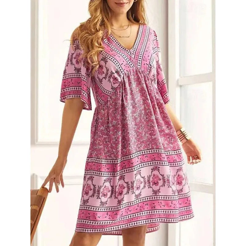 Women Floral V-Neck Babydoll Mini Dress | Rosalyn