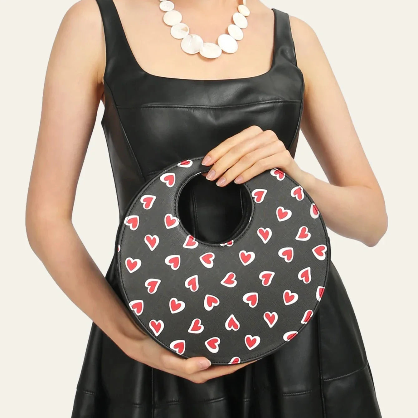 Women Heart Print Round Bag | Kara