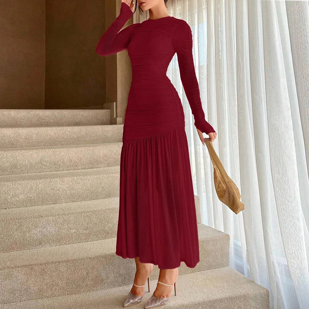 Women Ruched Long Sleeve Maxi Dress | Clarissa