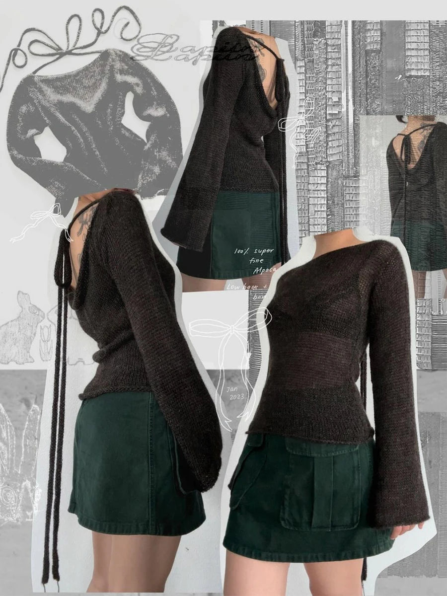 Women Backless Knit Sweater | Rose