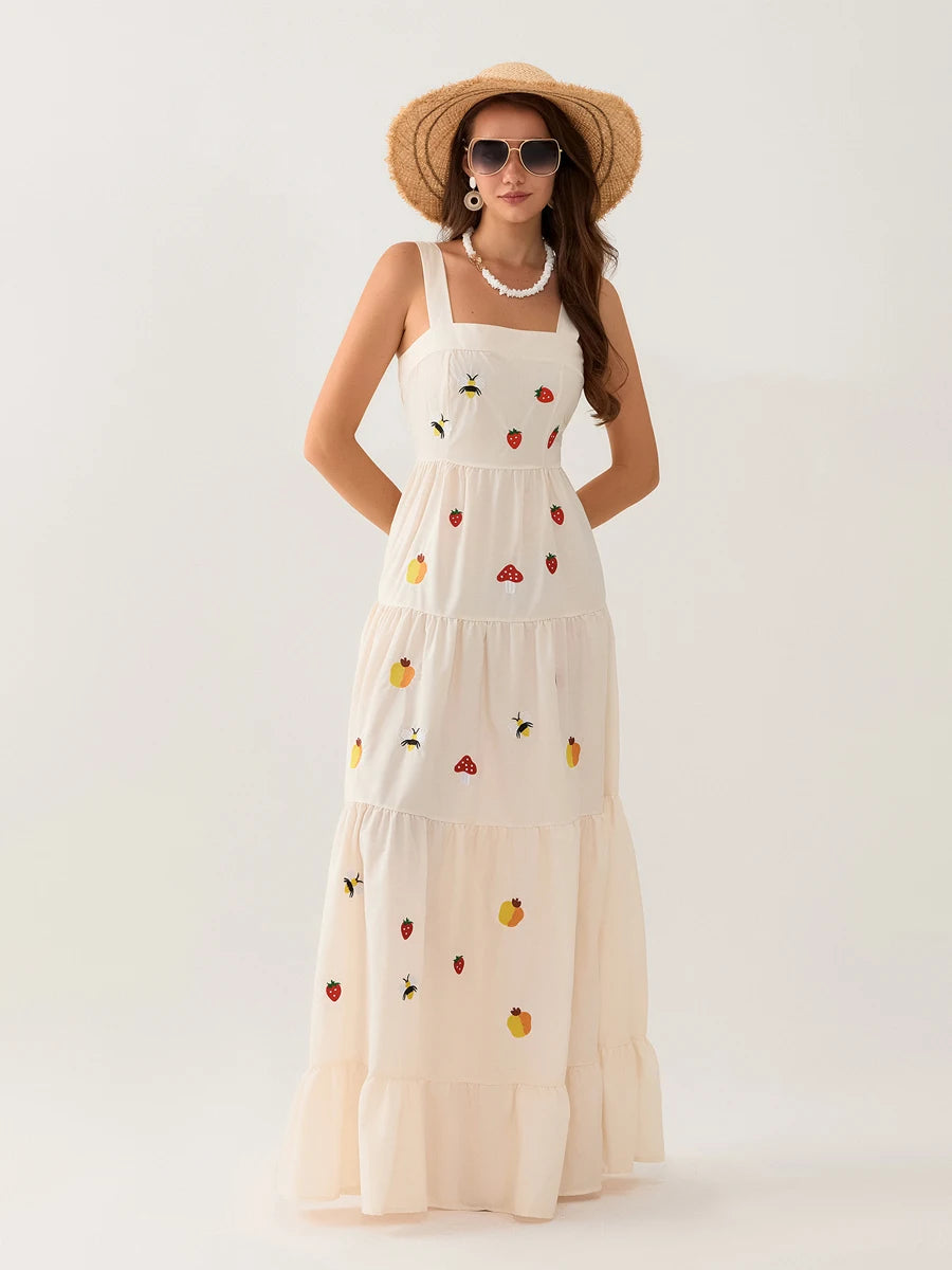 Women Embroidered Tiered Maxi Dress | Malia
