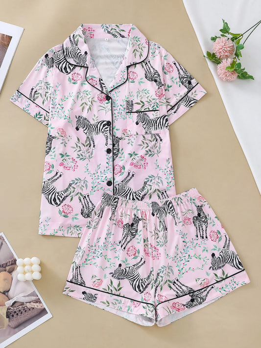Women Zebra Print Satin Pajama Set | Eda