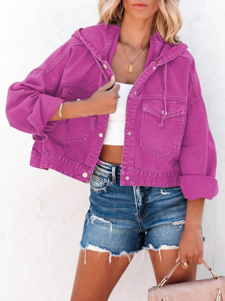 Variant image for Women Hooded Denim Jacket Blue Denim | Vintage Style-2