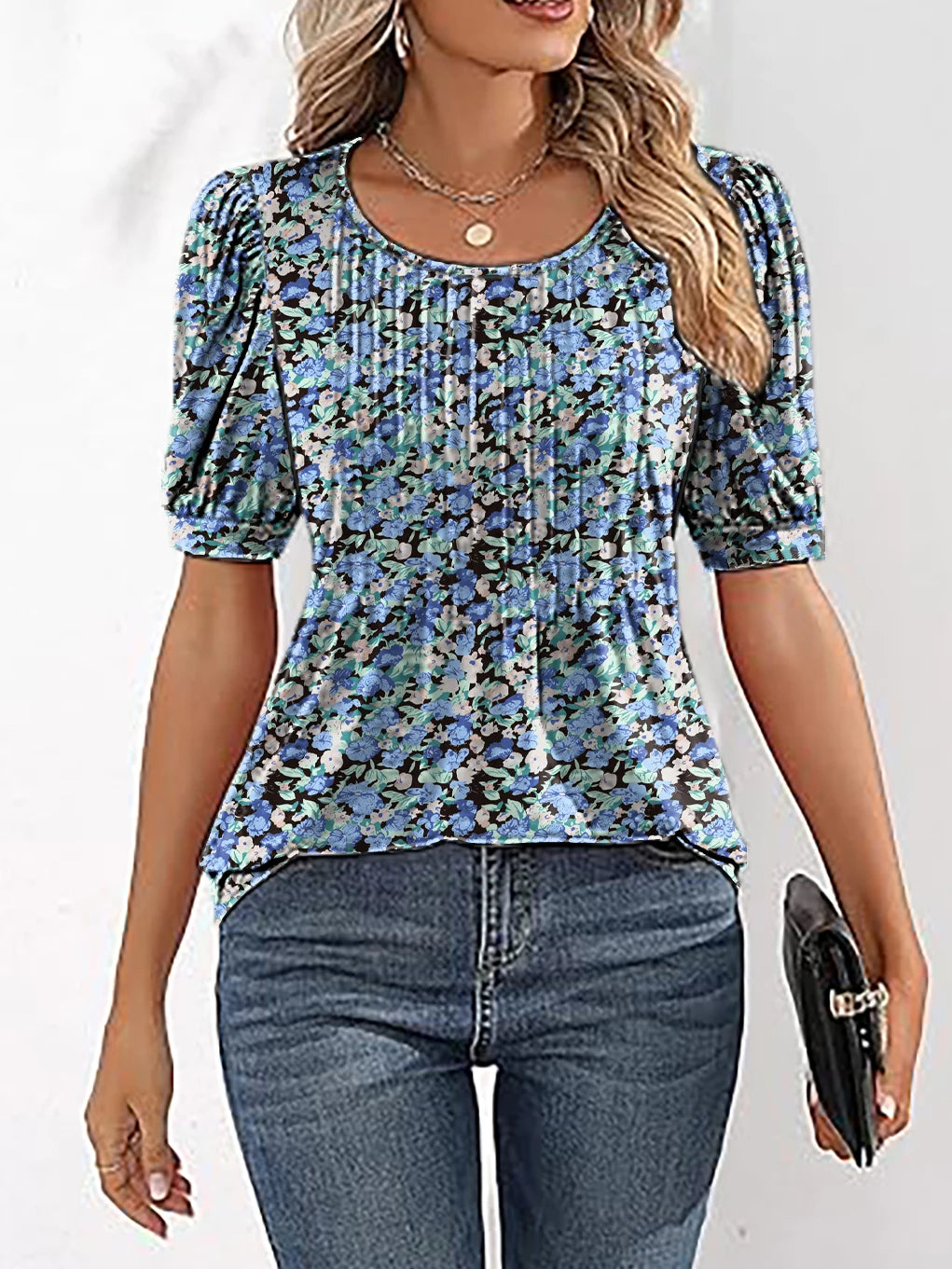 Women Floral Pleated Puff Sleeve Blouse | Eliana