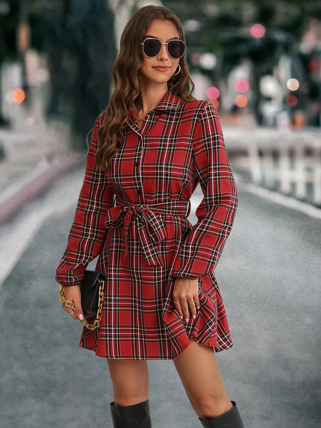 Women Plaid Shirt Dress | Heart