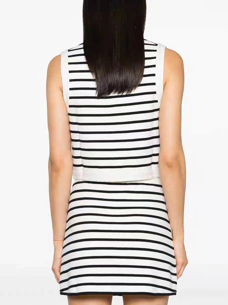 Women Striped Knitted Vest & Skirt Set | Sybella