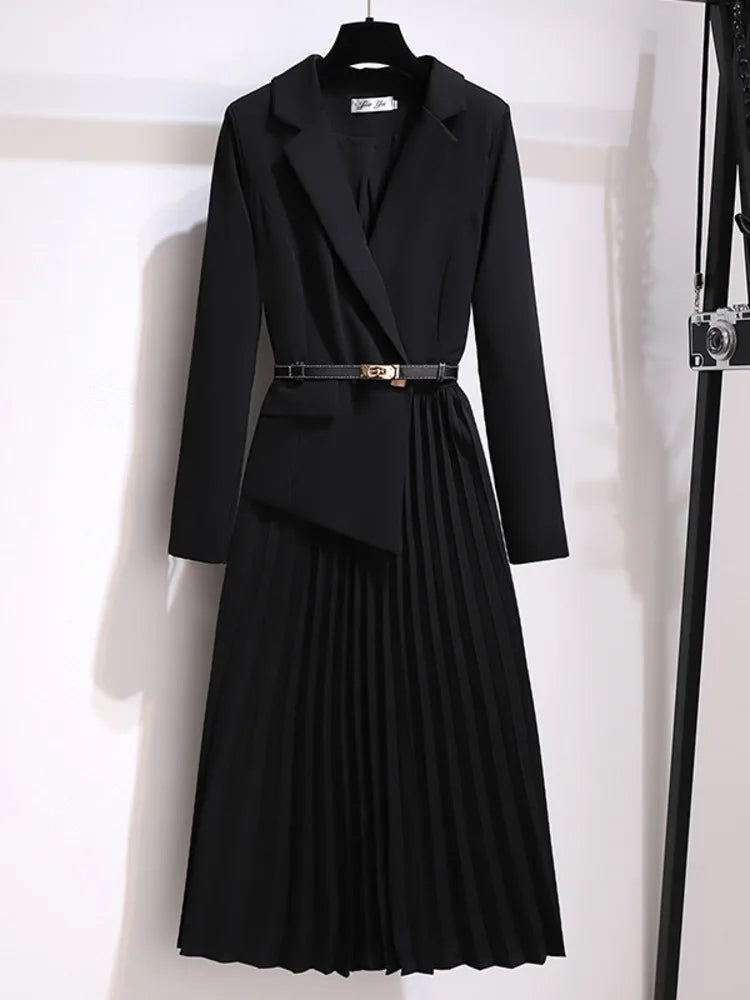Women Pleated Belted Blazer Dress | Harmony