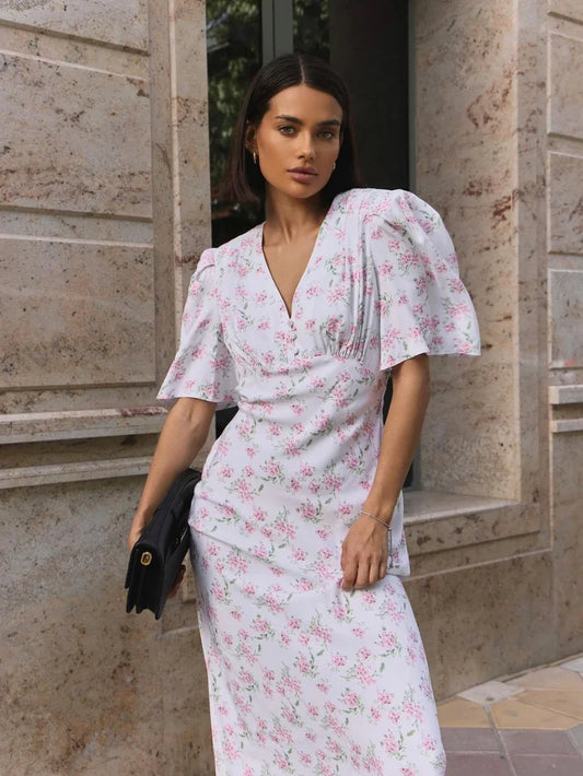 Women Floral Puff Sleeve Maxi Dress | Eloise