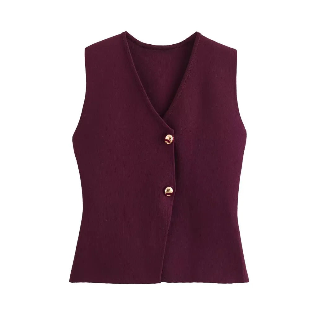 Women Minimalist Buttoned Knit Vest Top| Elise
