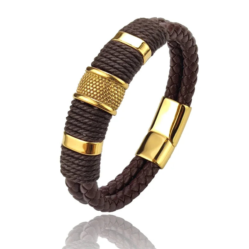 Variant image for Men's Leather Bracelet Brown Stainless Steel | Classic Elegance-5