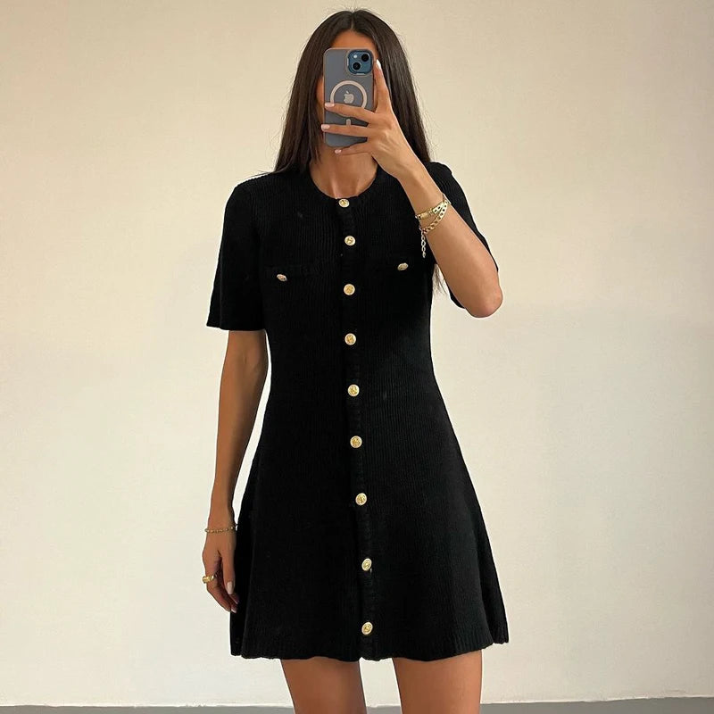 Women Ribbed Button-Up Knit Dress | Josephine