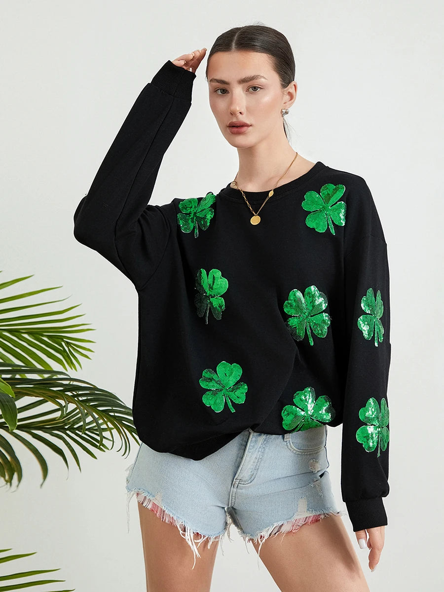 Sequin Clover Sweatshirt | Amara