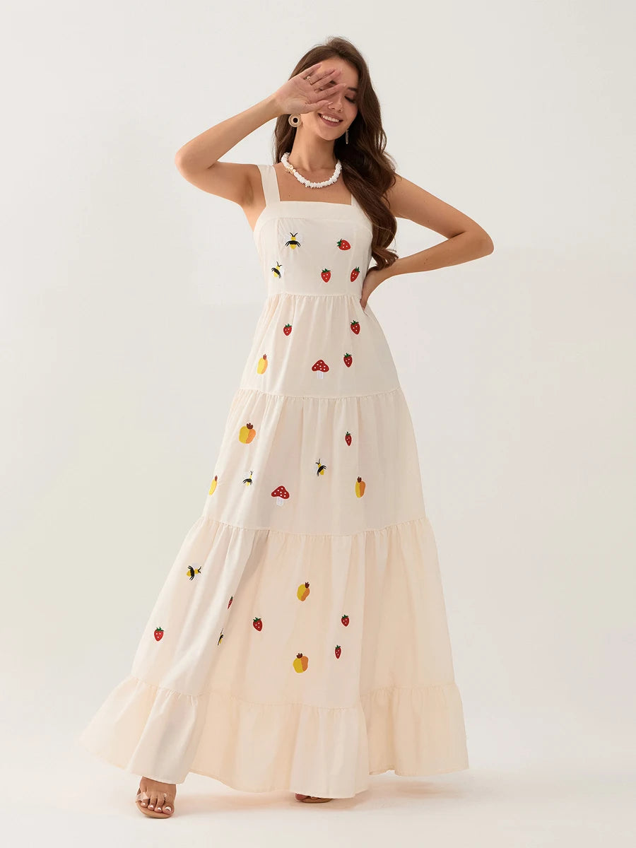 Women Embroidered Tiered Maxi Dress | Malia
