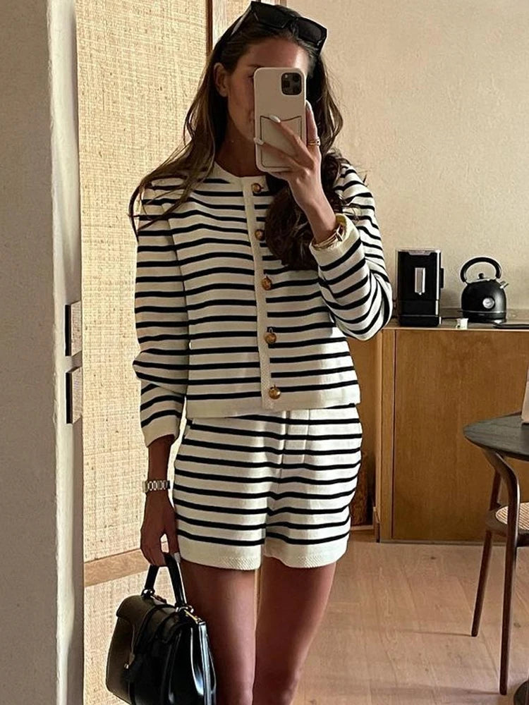 Women Chic Striped Knitwear Set | Pilar