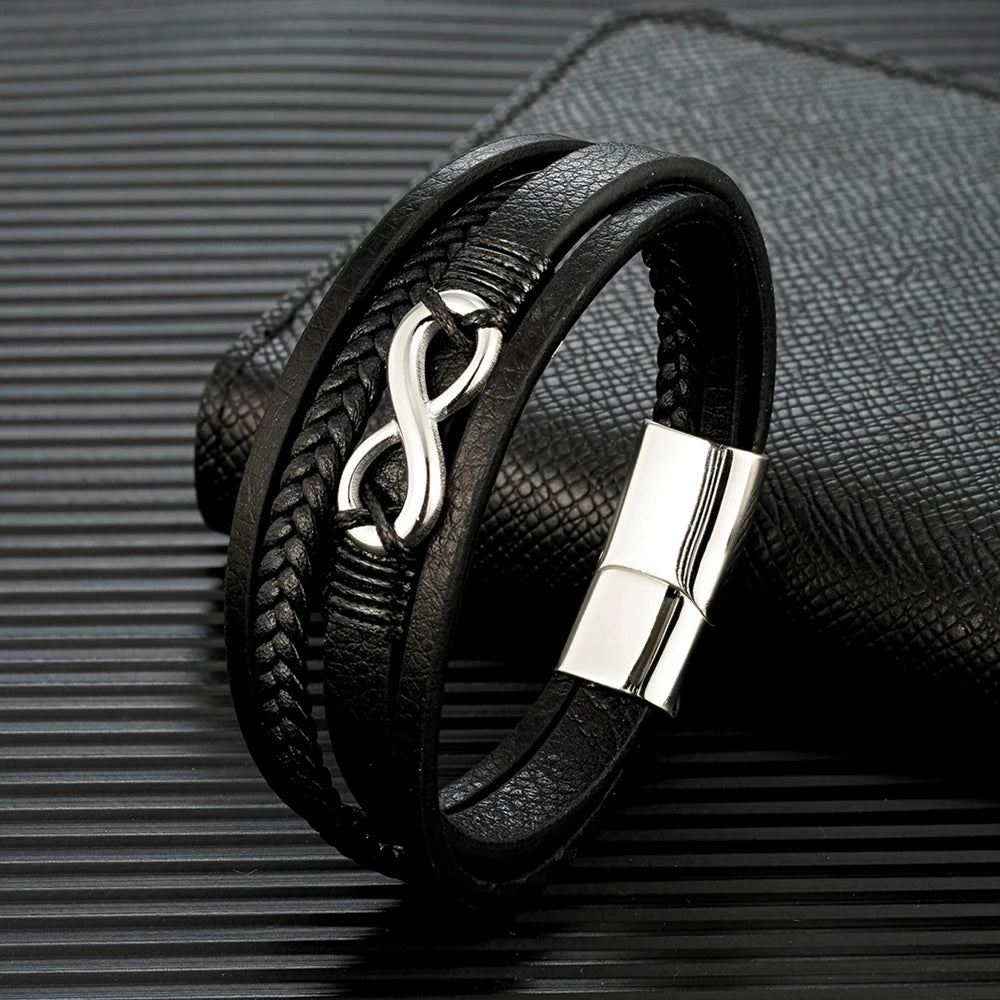 Men's Bracelet Black Leather Stainless Steel | Classic-2