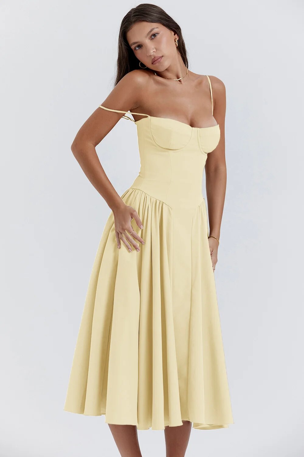 Women Chic Sleeveless Midi Sun Dress With Corset Fit | Tulum
