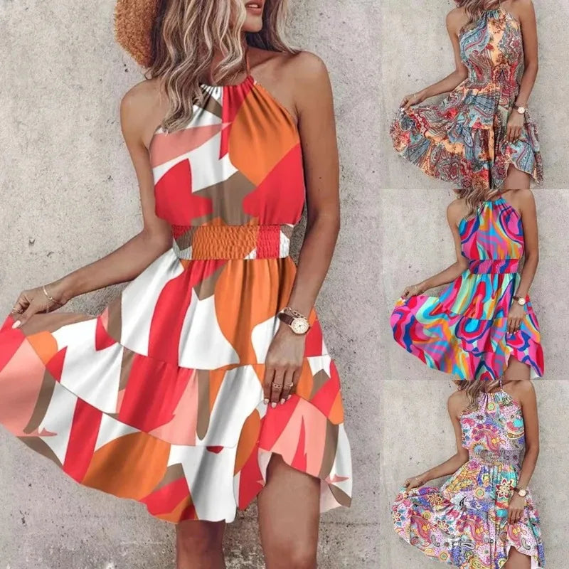 Women Printed Halter Dress with Ruffles | Marisol