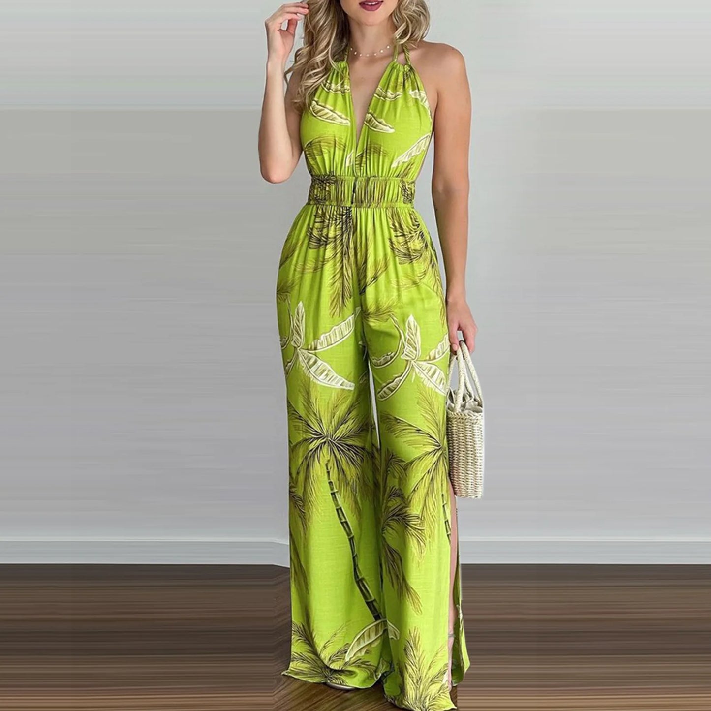 Women Tropical Print Halter Maxi Dress | Diana