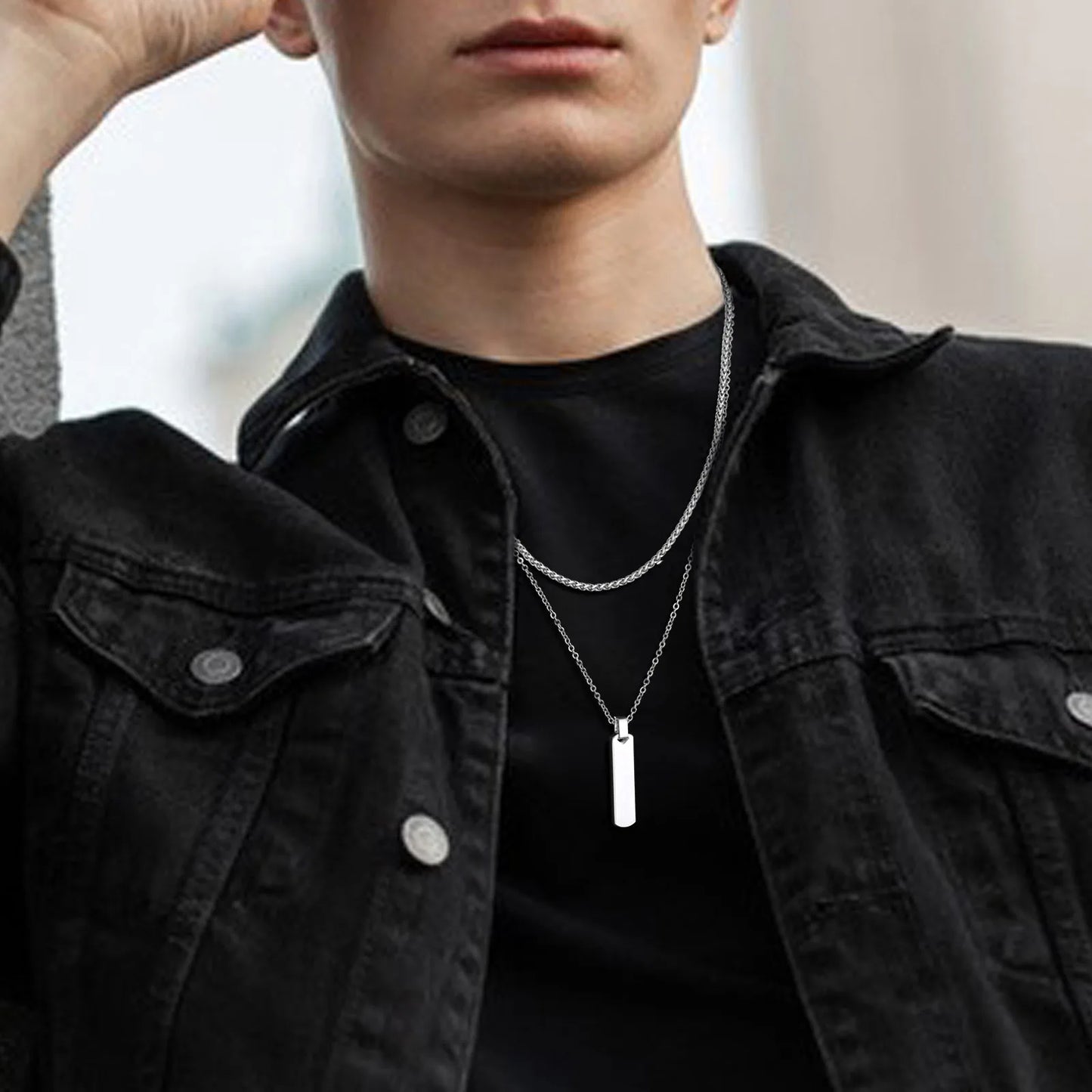 Men's Necklace Stainless Steel Geometric Bar | Stylish Gift-2