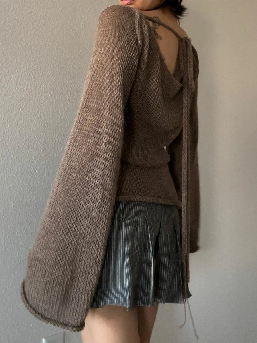 Women Backless Knit Sweater | Rose