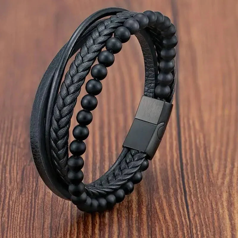 Variant image for Men's Leather Bracelet Black Genuine Leather | Classic Charm-18